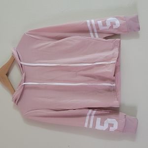 Varsity Striped Number Print Cropped Hoodie